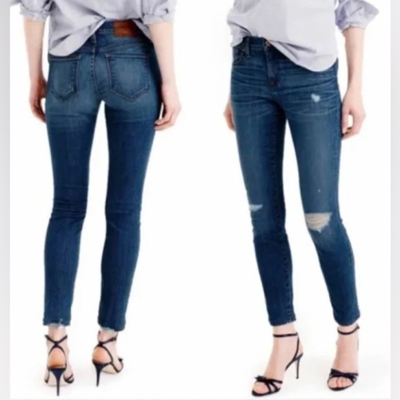 J. Crew | Women’s blue denim slim raw hem, ripped knee jeans, size 26 - Picture 15 of 15